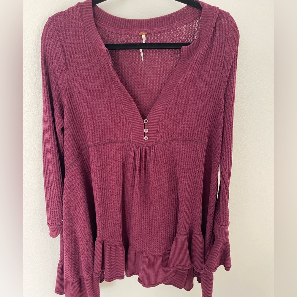 Free people hi low beautiful winter tunic dress with long bell sleeves maroon xs